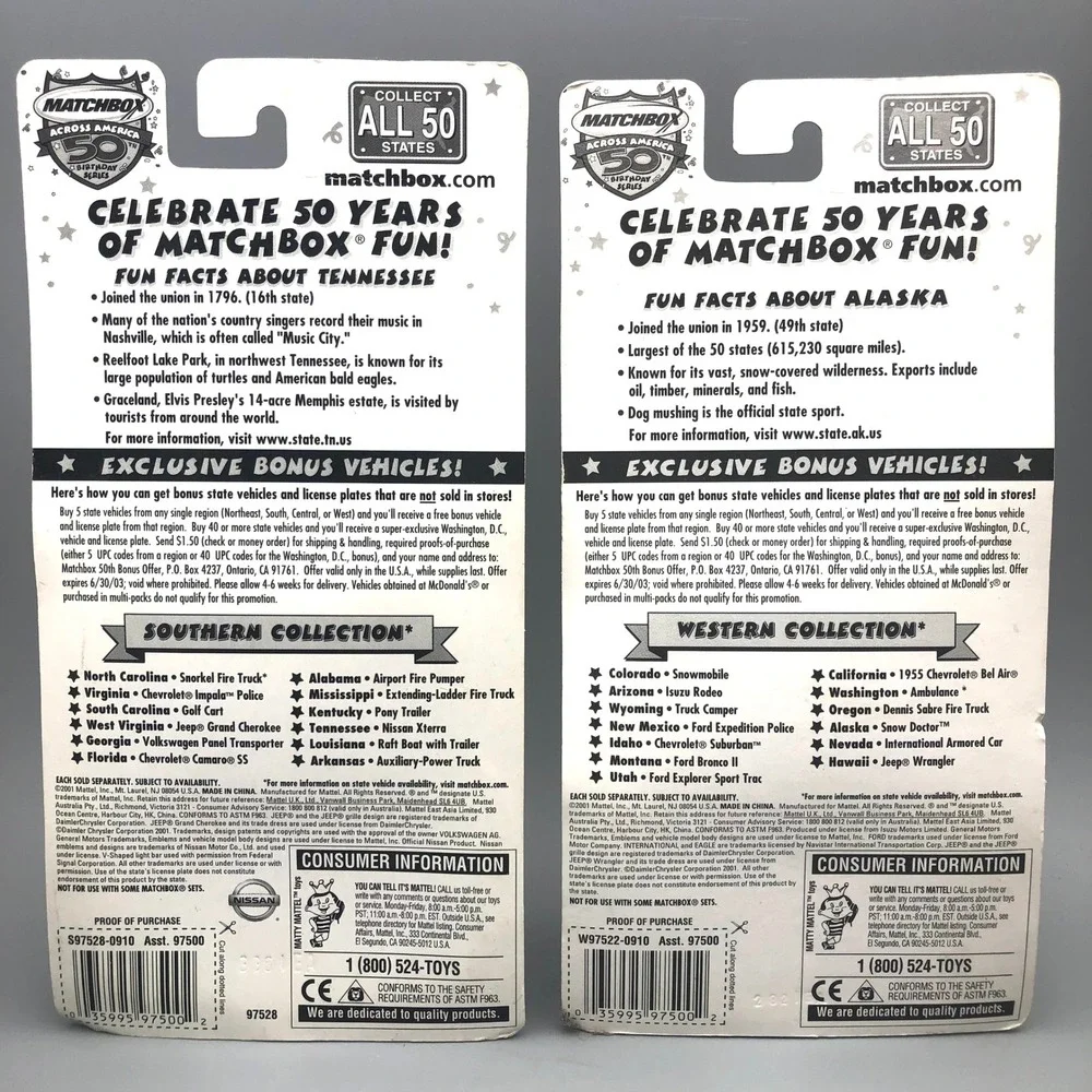 Matchbox Across America 50th Birthday Tennessee Nissan Xterra Alaska Snow Doctor
